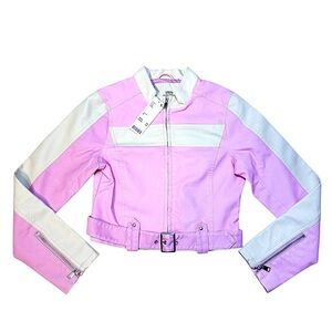 Urban Outfitters Pink & White Faux Leather Bomber Jacket BNWT!! XS